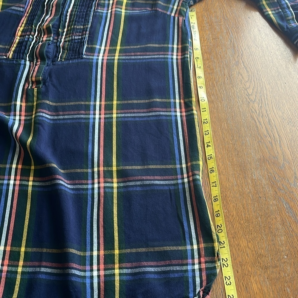 Old Navy Shirt Dress Size XL Pleaded Front Long Sleeves Button Front Navy Plaid - Picture 8 of 14